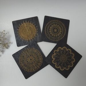 NWOT Wooden Coasters Set With Mandala Patterns